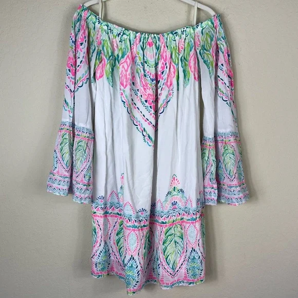 lilly pulitzer nevie off the shoulder dress NWT Lilly Pulitzer Nevie Off-The-Shoulder Dress Tunic Caribbean Citrus Sz Small